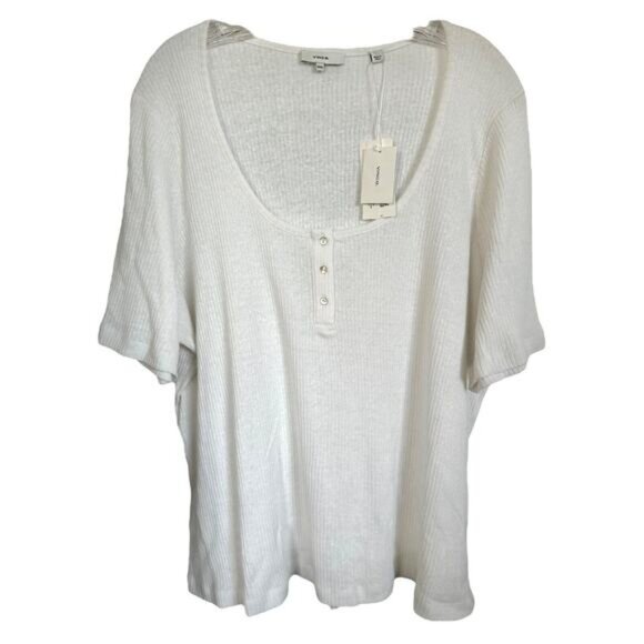 Vince Women's Short Sleeve Scoop Neck Henley Top Semi-Sheer Sz XXXL Optic White - Picture 5 of 12